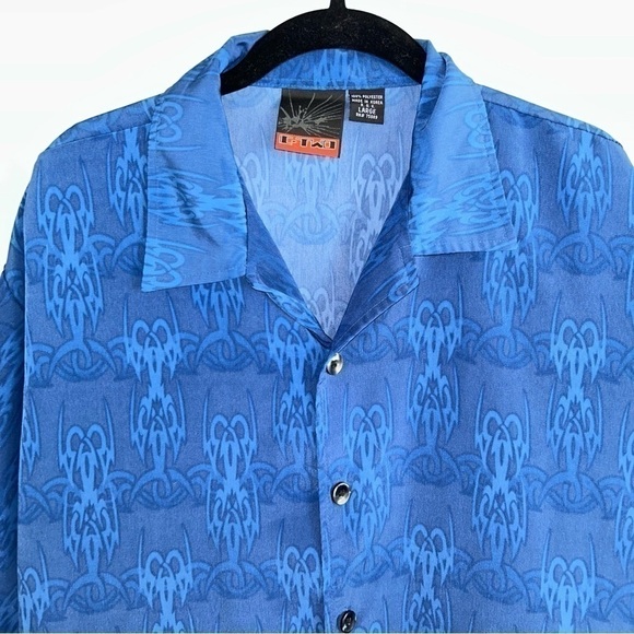 Vintage Korean Oriental Styled 2 Tone Dragon Flames Button Up Short Sleeve Top - Picture 7 of 11